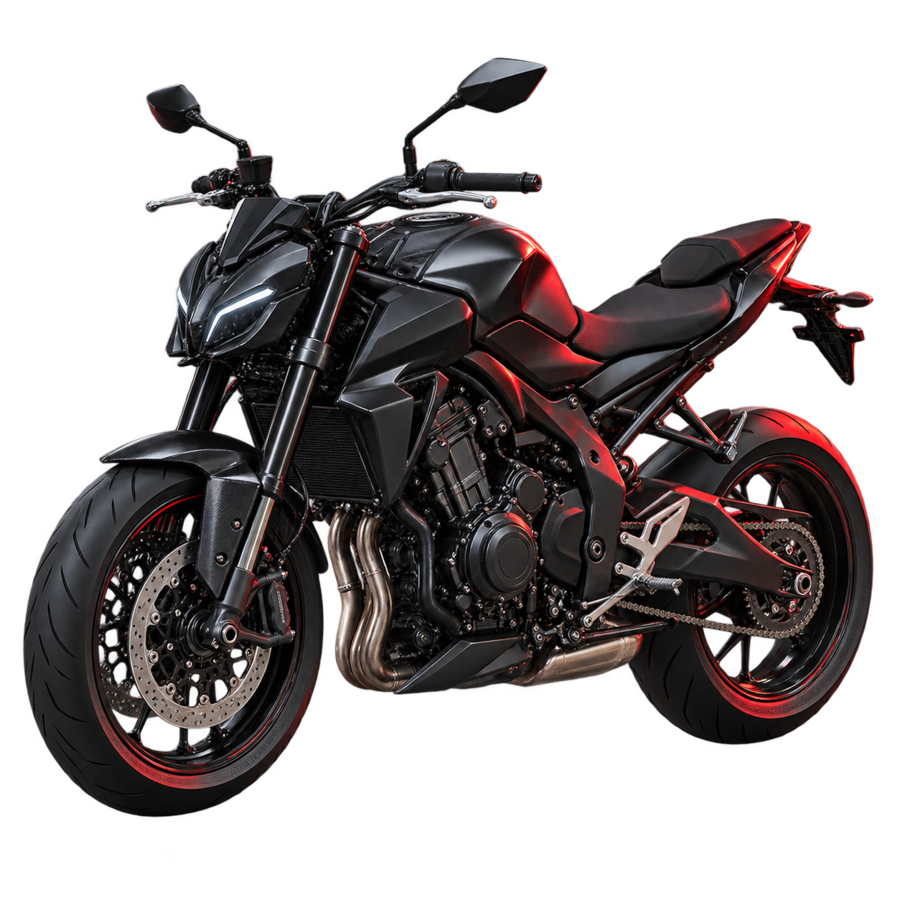 Dunkles sportliches Motorrad als Symbol für Motorradaufbereitung