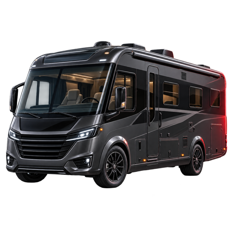 Dunkles Wohnmobil als Symbol für Wohnmobilaufbereitung